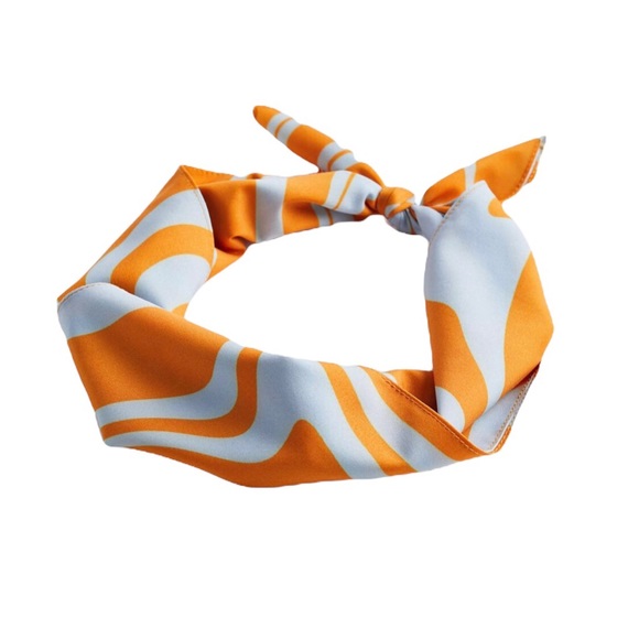 Urban Outfitters Farrah Hair Bandana Scarf Silky Orange and Blue Retro Head Band - Picture 3 of 4